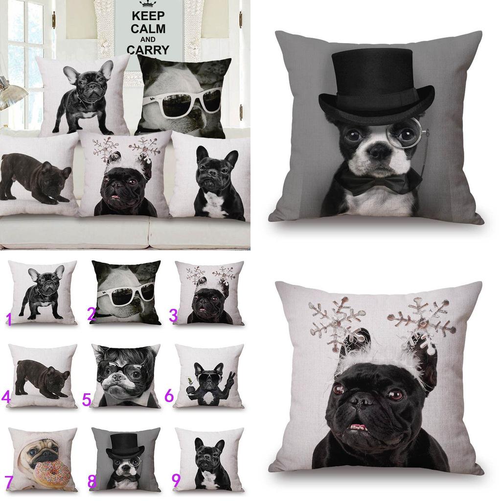 Adorable Cute French Bulldog Pattern Linen Throw Pillow Case For Trendy Home Decor