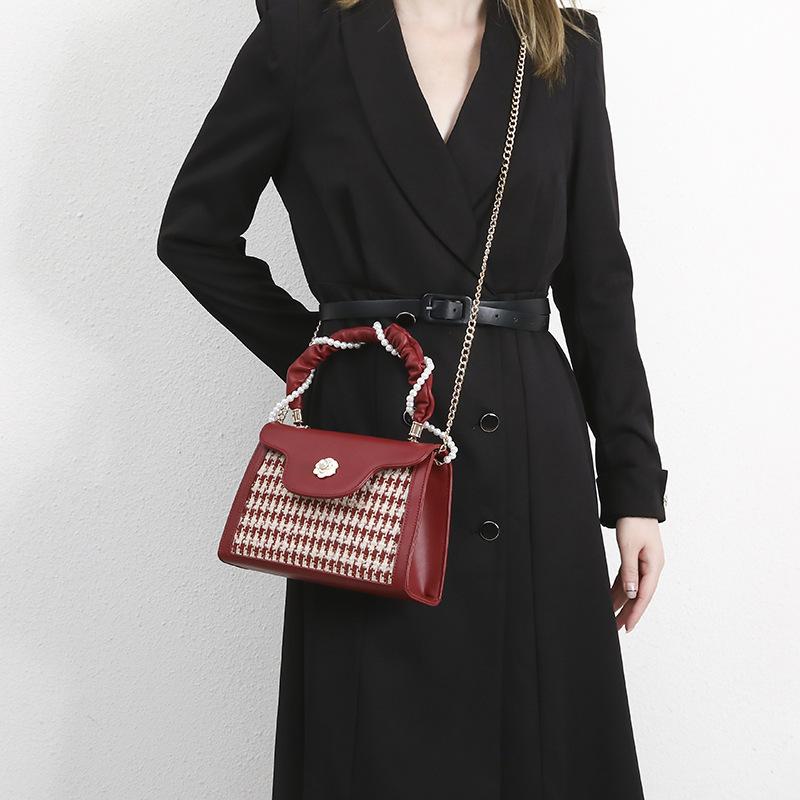 Elegant Wedding Bag for Women 2024 New Houndstooth Pattern Crossbody Handbag Underarm Bag Niche Red Bridal Wedding Bag