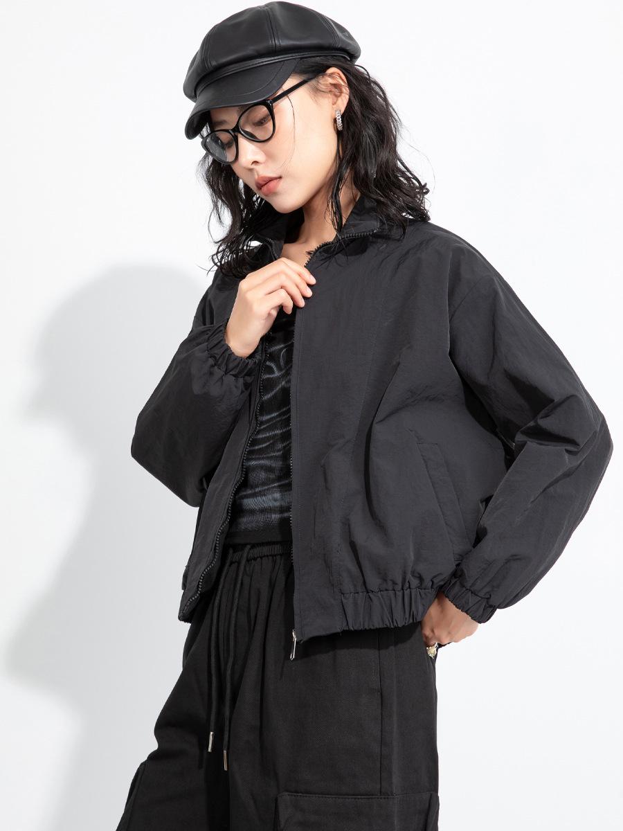 

Women s Retro Slimming Baseball Jacket - Autumn/Winter Trendy Casual Windbreaker One Size (45-70 kg) чёрный