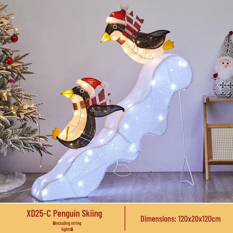 Christmas Luminous Deer & Penguin Ski Decoration Set