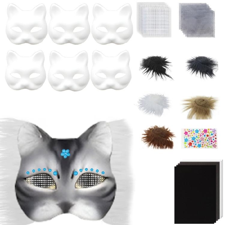 Cats Mask Masquerade Mask Anime Cosplay Mask Hand-Painted Cats Mask with Plush Fabric Blank Mask for Halloween