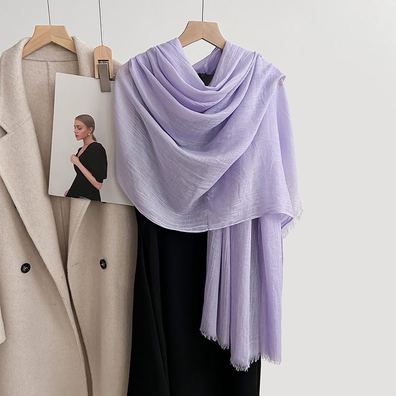 Artistic Cotton and Linen Scarf - Solid Color, Japanese & Korean Style, Women's Shawl for Air-Conditioned Rooms, Outerwear, Sun Protection