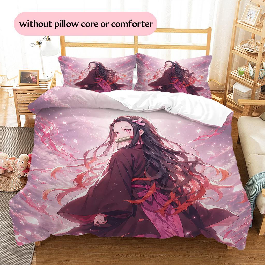 Nezuko Kamado Pattern Bedding Quilt Set Home Decoration Gift (1 * duvet cover + 2 * pillowcase without core)