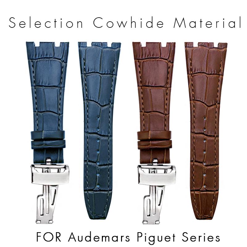 26mm 27mm Calfskin Leather Watch Strap for Audemars Piguet Royal Oak Offshore Ap15400/15500/26331 Watchband Folding Buckle