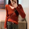 Neck Hollow V-neck Knitted Sweater Women's Autumn and Winter New Design Sense Niche Bottoming Sweater Sweater Inner Top