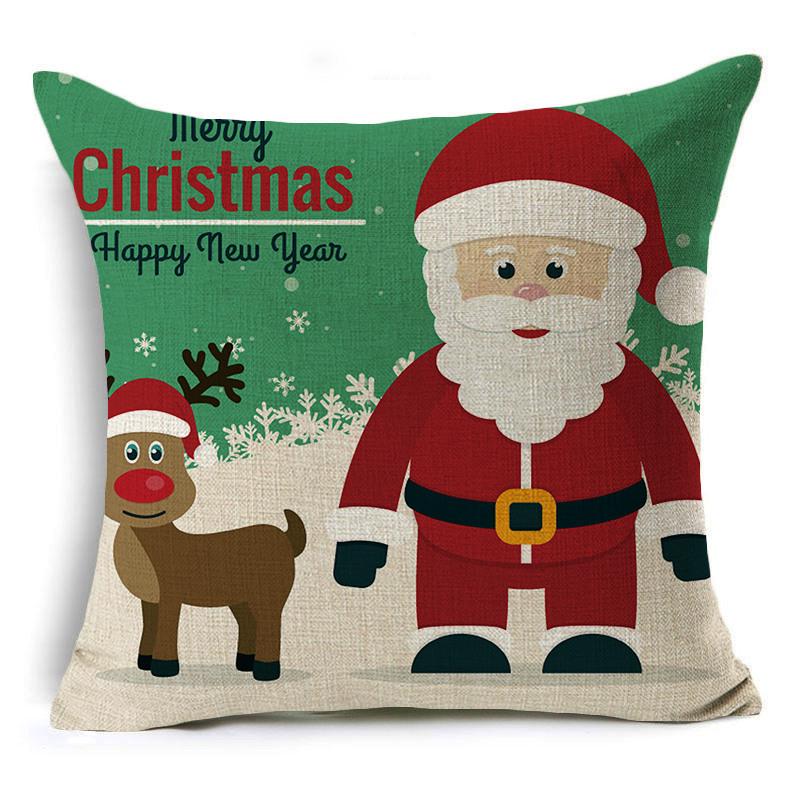 Santa Claus Cartoon Christmas Cushion Covers Reindeer Christmas Trees Linen Pillow Cover Decorative Sofa Couch Throw Pillows