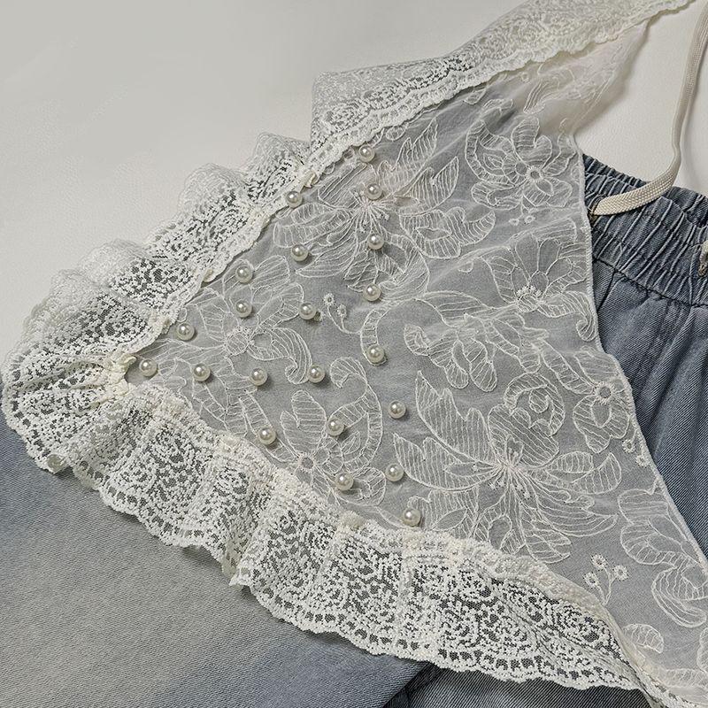 French-Style Retro Lace Triangle Scarf Belt with Tassel Waist Cincher Accessories