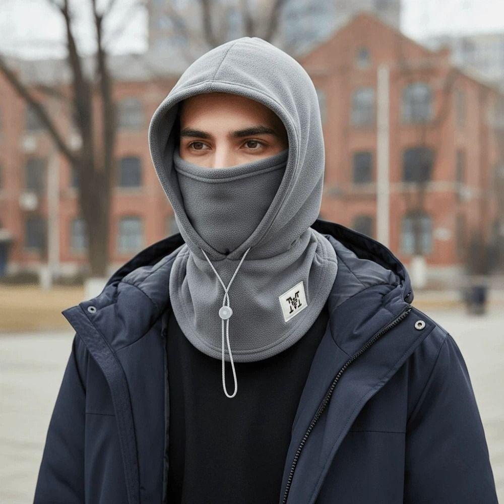 Warmer Hooded Neck Cap Drawstring Winter Pullover Cap Casual Fleece Balaclava Hat  Outdoor