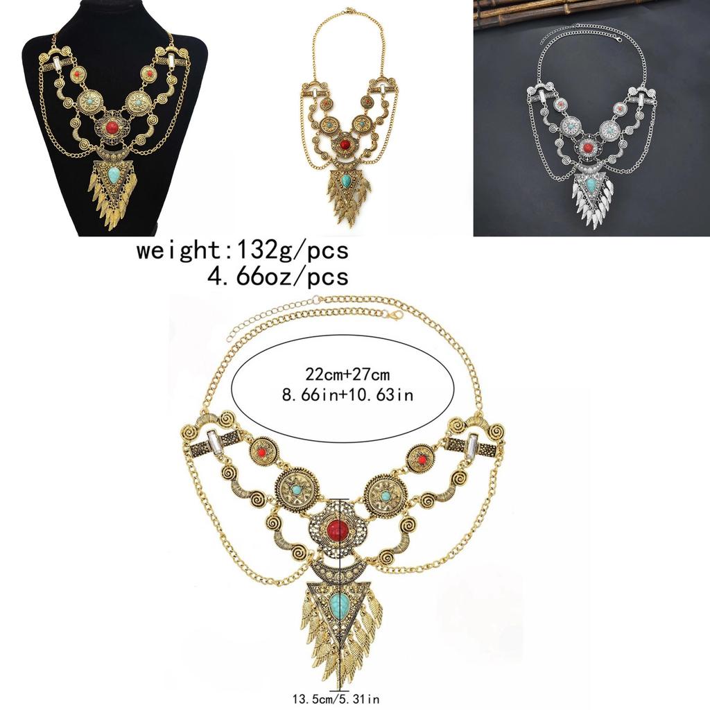 Ethnic Vintage Alloy Necklace With Geometric Pendant And Water Wave Chain For Women