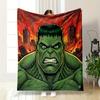 "Green Superhero with Fiery Background" Patterned Flannel Blanket Perfect for the Bedroom Living Room, Sofa, or a Little Nap