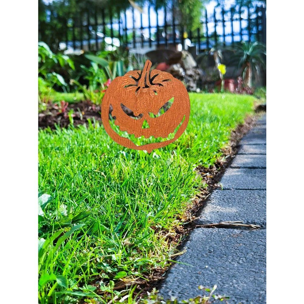 Wrought Iron Pumpkin Garden Stakes Halloween Decorations Outdoor Scary Statues for Yard Lawn Patio Haunted House Party Supplies Metal Ornament