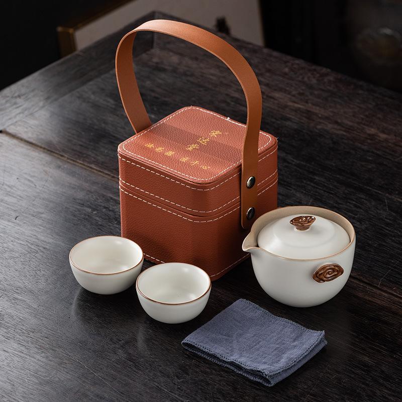 Tianqing Huang Ru Handmade Ru Kiln One Pot Two Cups Earth Silver Award High-end Ru Kiln Outdoor Kung Fu Tea Set Business Gifts