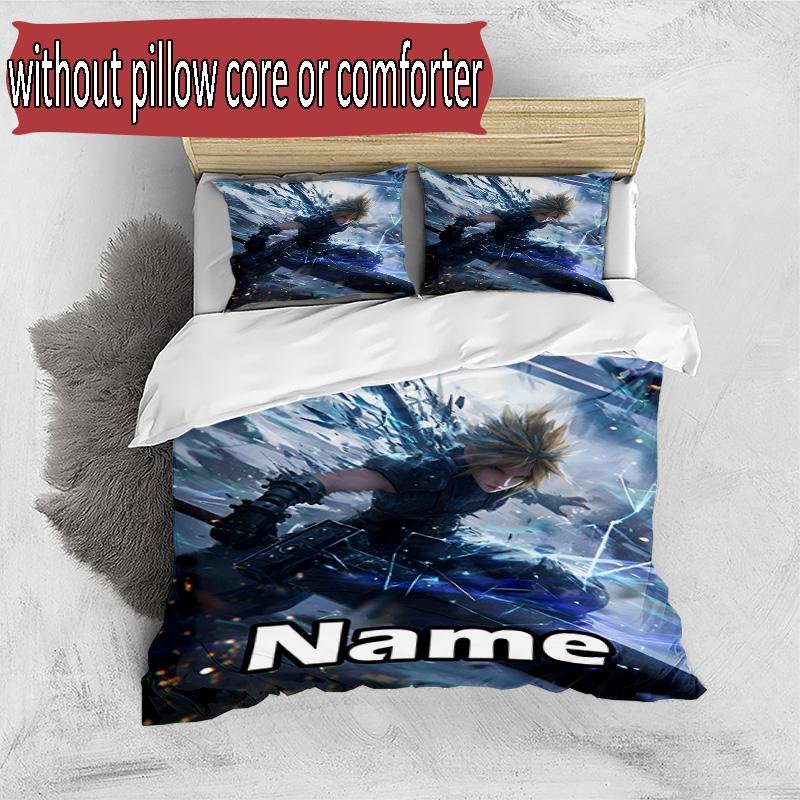 3pcs Duvet Cover Set (1*Duvet Cover + 2*Pillowcase, Without Core), Custom Name Final Fantasy Pattern Bedding Set, Home Bedroom Decor Gift