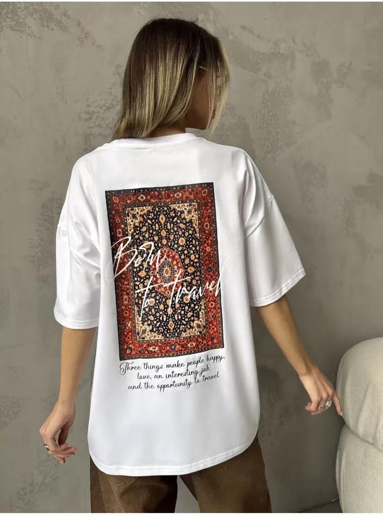 BF style American printing loose retro ins% pure cotton short-sleeved national tide European and American style age reduction niche T-shirt women's