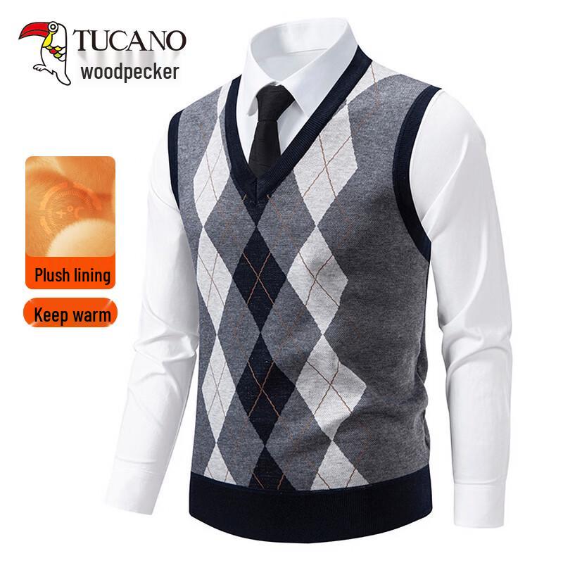 TUCANO Men s Vintage Argyle V-Neck Fleece Lined Sweater Vest XL