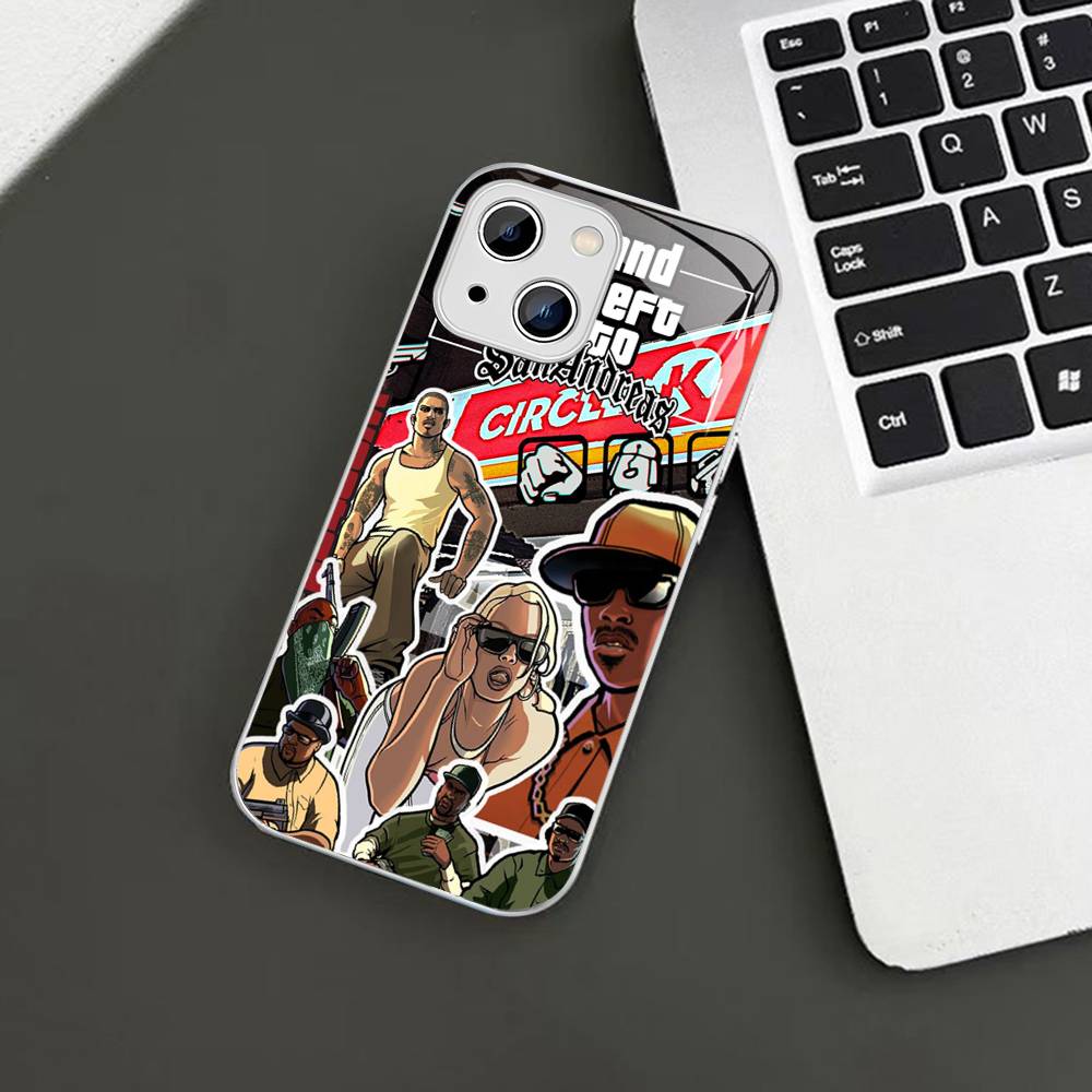 

Hot Game G-Grand T-Theft Auto For IPhone 14 13 12 Mini 11 Pro XS Max X XR 14 Plus Tempered Glass Cover iphone X