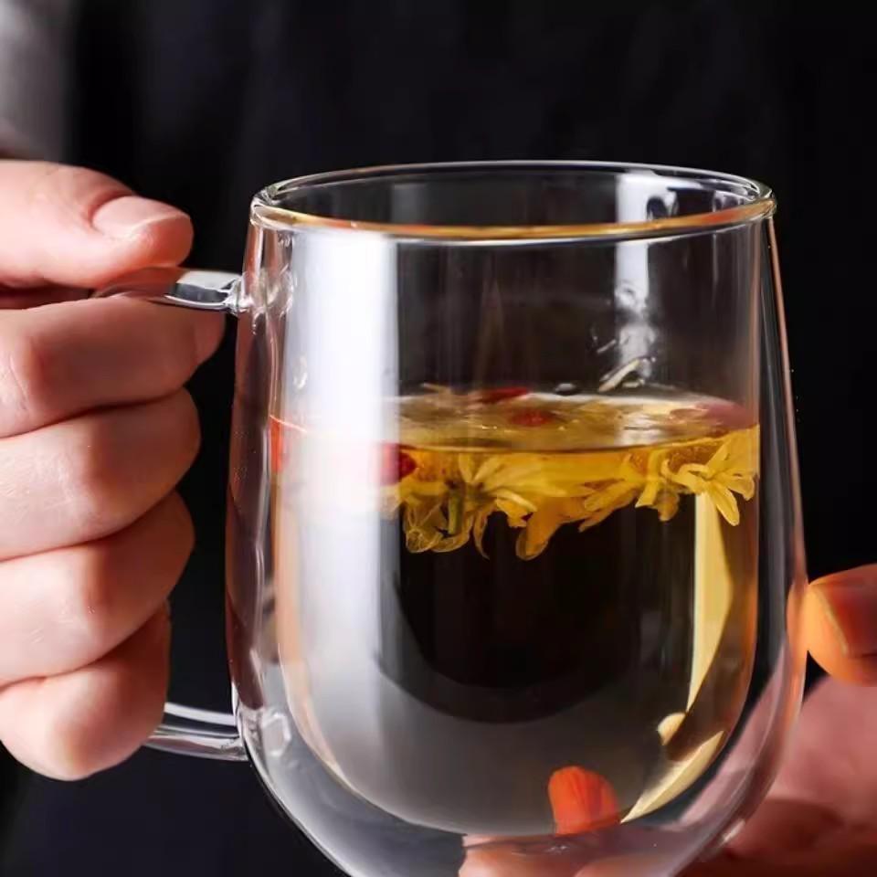 Doppelwandige Borosilikatglas-Tasse mit Henkel für den Heimgebrauch
