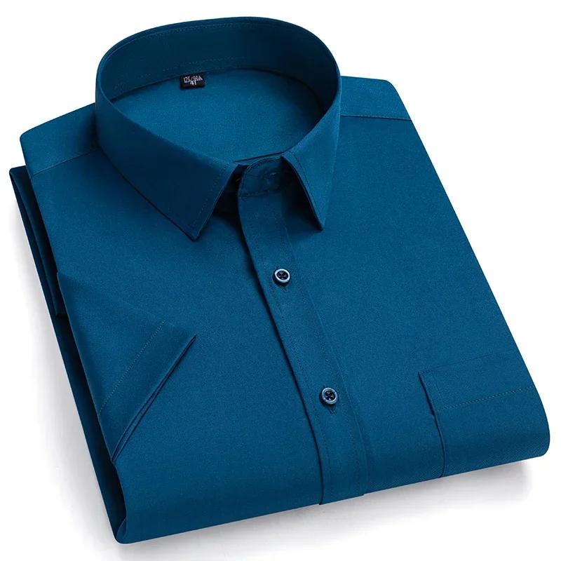 Summer Men's Shirt Non-Ironing Anti-Wrinkle Business Casual Solid Color Elastic Smooth Short Sleeves Work Social