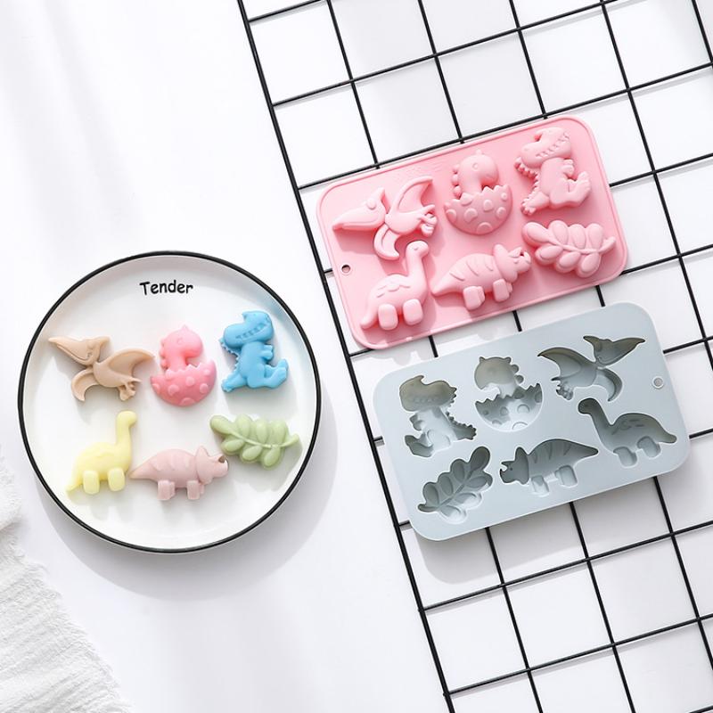 Silicone 6 Cavities Dinosaur Jello Molds For Chocolate Dinosaur Soap Molds For Baking Dessert Cupcake Topper Cake Decoration