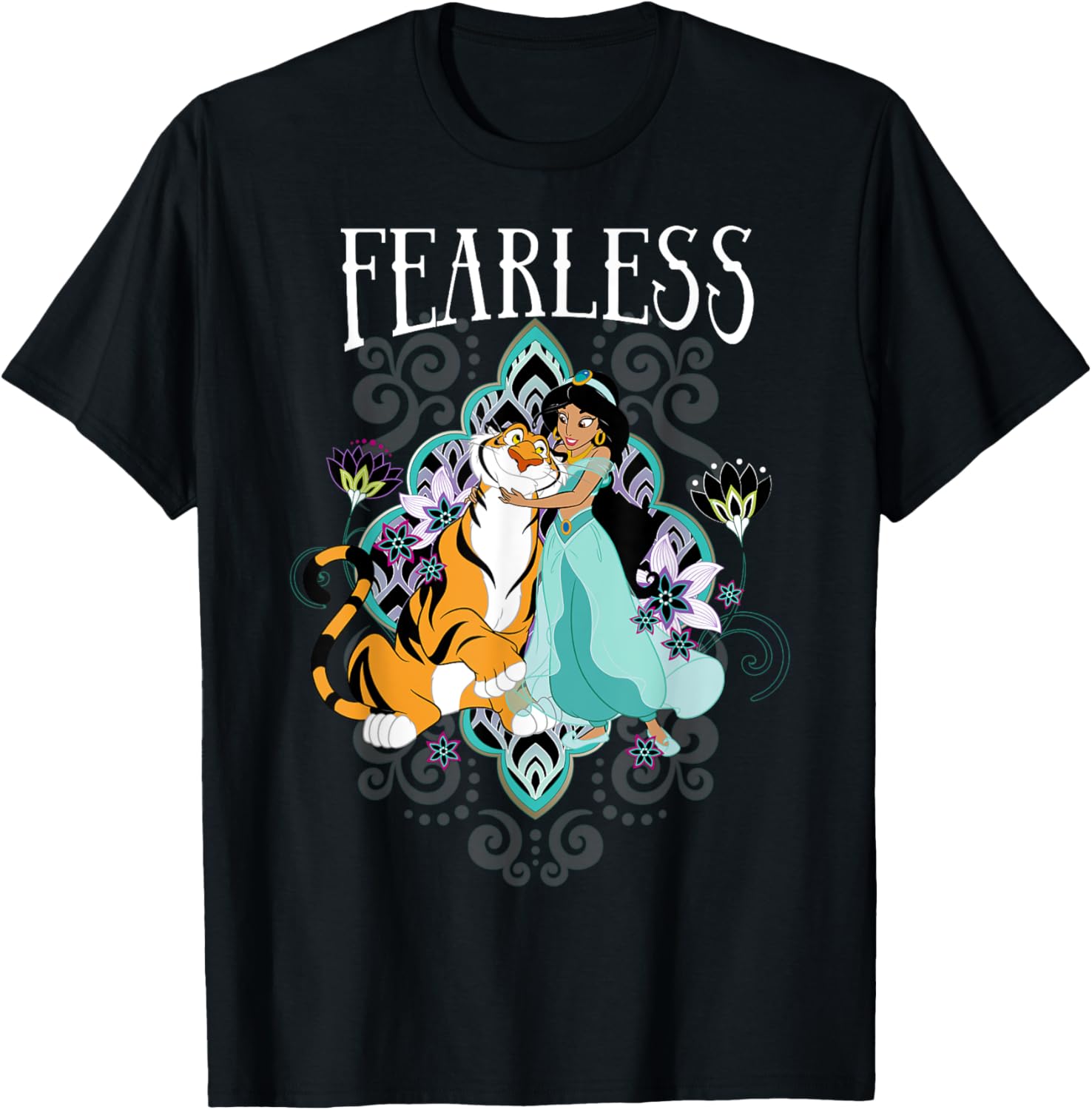 Hot Fashion Casual Disney Aladdin Jasmine and Rajah Fearless T-Shirt S-4XL Four Seasons XL