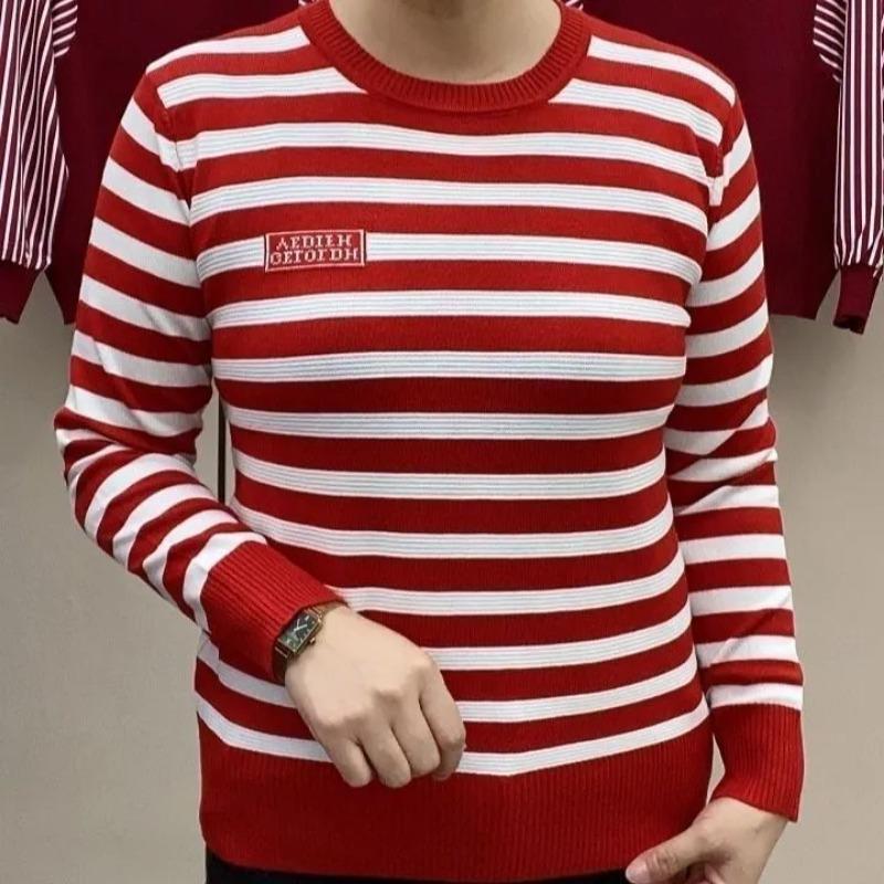 

Spring Autumn Tops for Women Middle-aged and Elderly Women Clothing Plus Fat Fashionable and Versatile Base Shirt Thin Sweater L красный