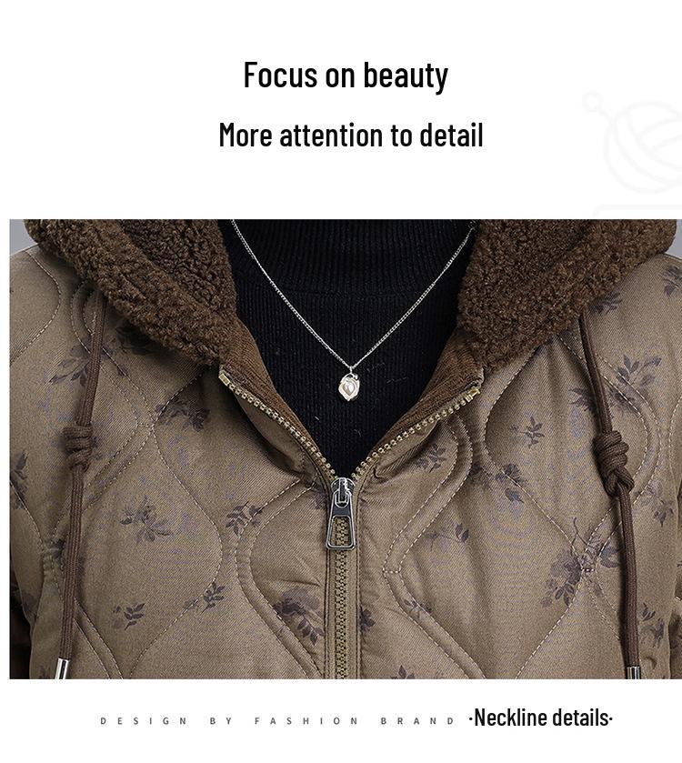 Stylish Plus Size Hooded Winter Coat for Middle-aged Women - Velvet Lined, Mid-length