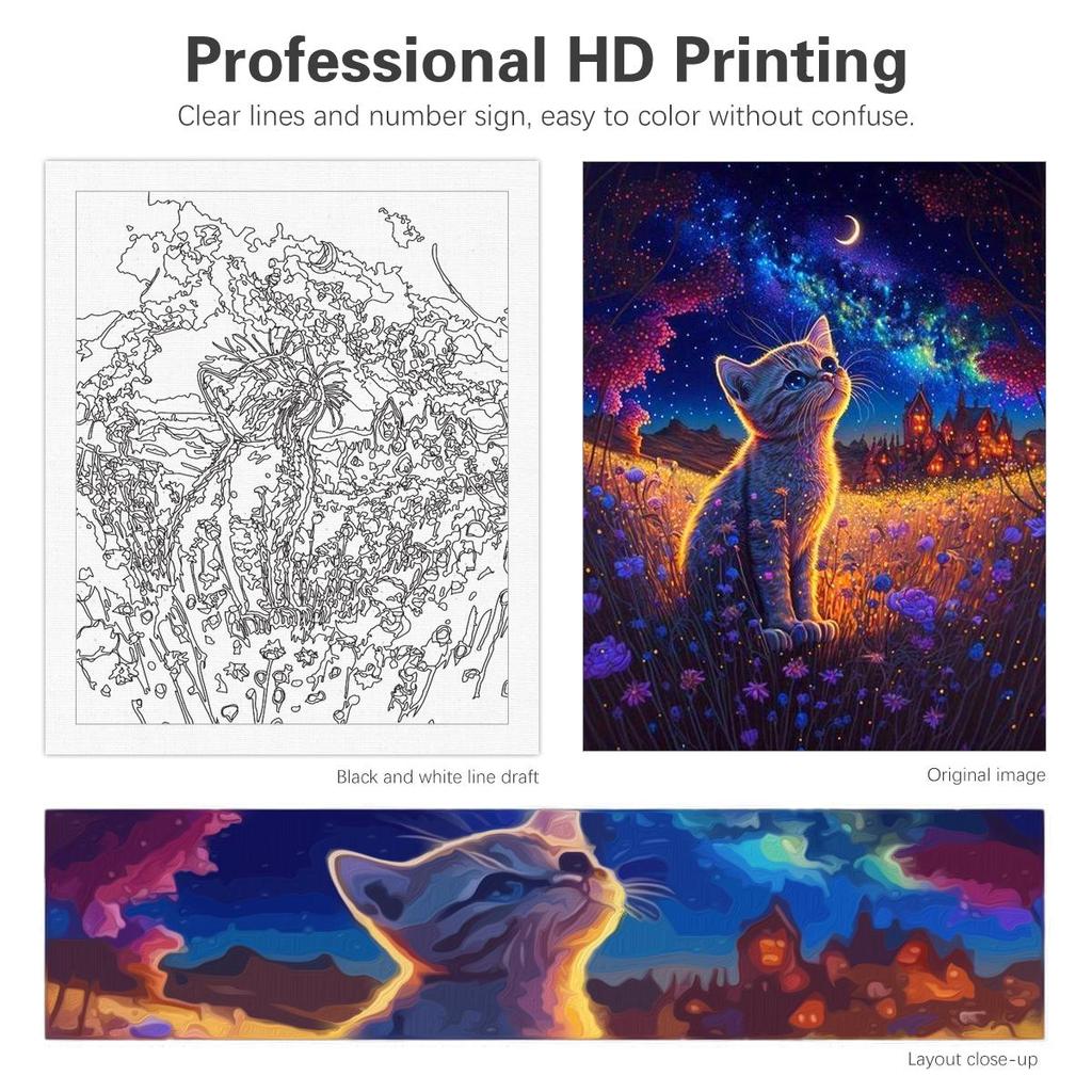RUOPOTY Ramme gjør-det-selv-maleri etter tall for voksne Kattdyr bilde med tall Startsett Enkel maling-diy-gave til hjemmedekor