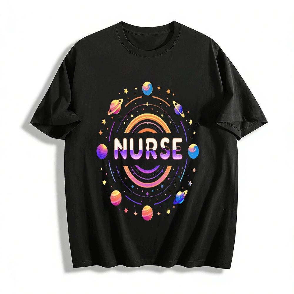 

Dreamy Space NURSE Print Casual Comfortable Daily Versatile Top Pure cotton T-shirt XXS