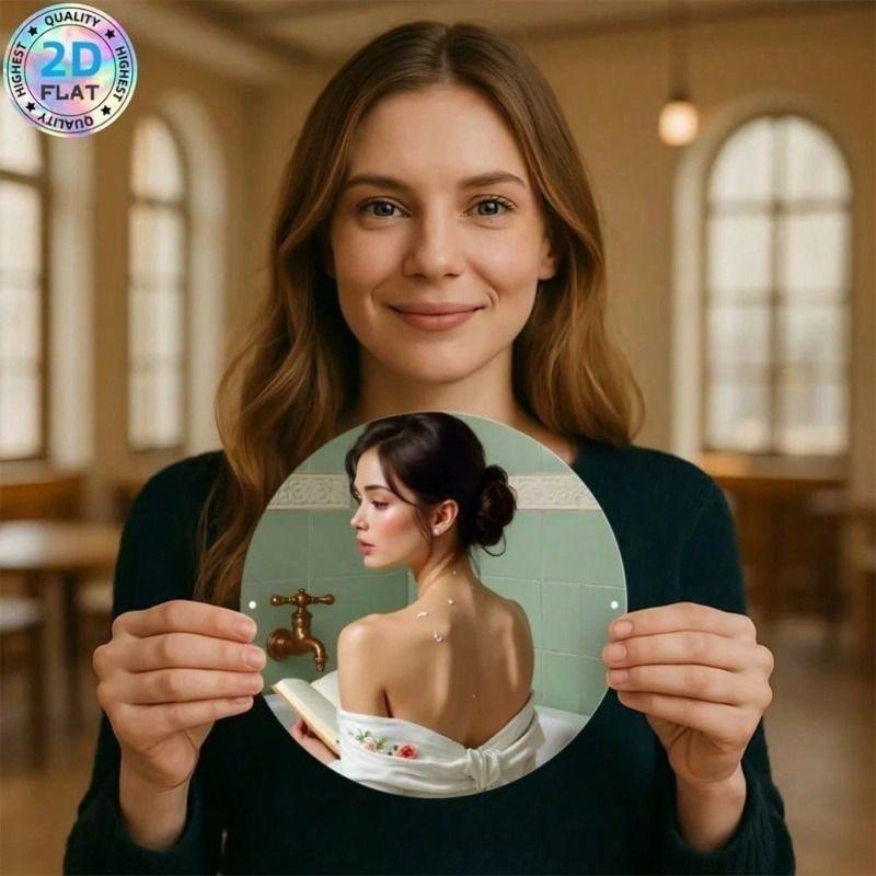 

Mystical Bathing Beauty Gold Frame Metal Wall Poster for Bathroom