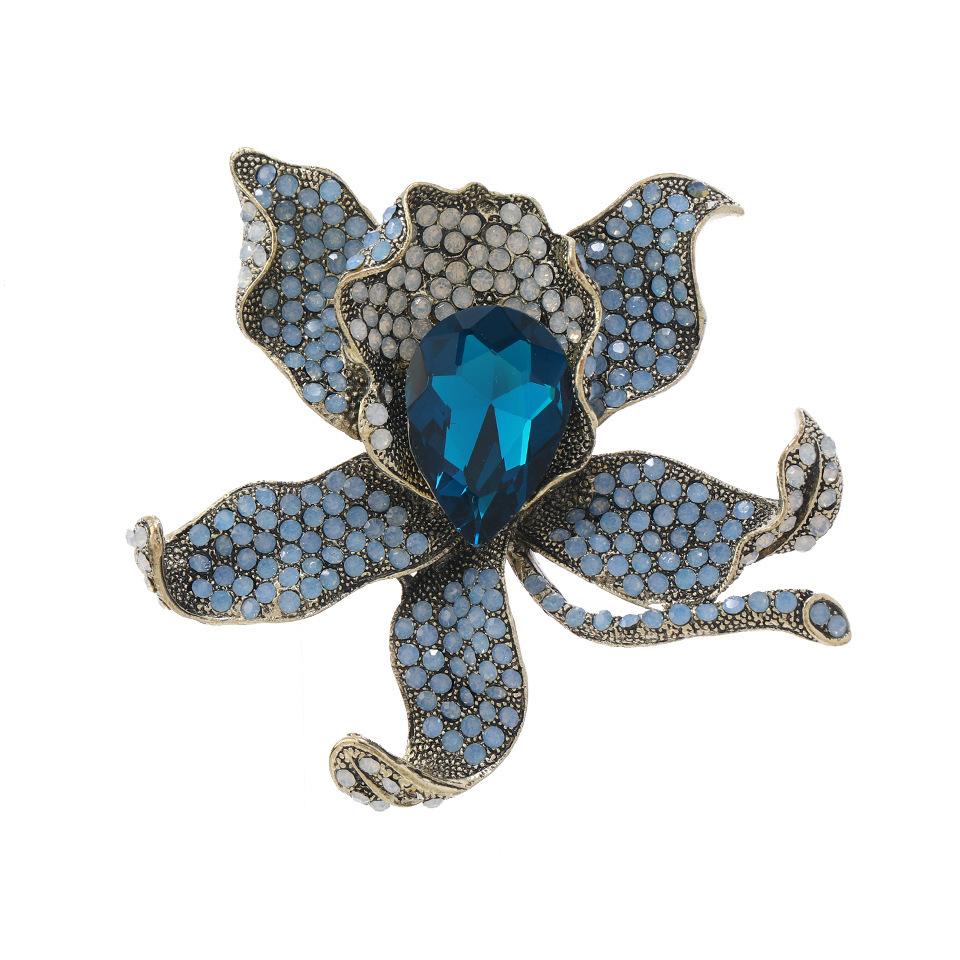 Retro Luxury Full Crystal Large Size Brooch Elegant Gorgeous Plant Series Blazer Clothing