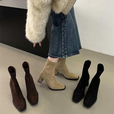 Mode Damen Stretch Stiefeletten Mode Elegant Modern Schmal Kurze Stiefeletten Herbst Winter Damen Reißverschluss hinten Schuhe