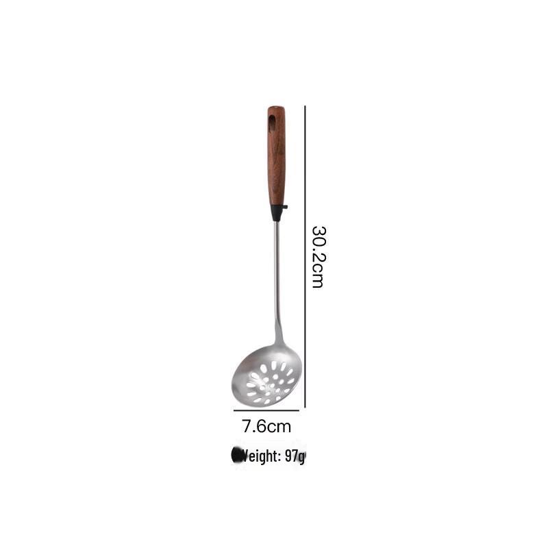ZISIZ 304 Stainless Steel Slotted Soup Ladle with Walnut Handle
