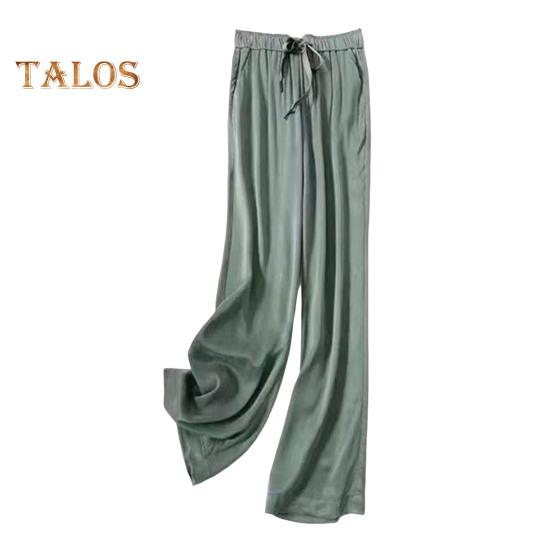 

Женские повседневные брюки с эластичной талией, регулируемые на шнурке, прямые широкие брюки с карманами, однотонные свободные длинные брюки XL светло-зеленый