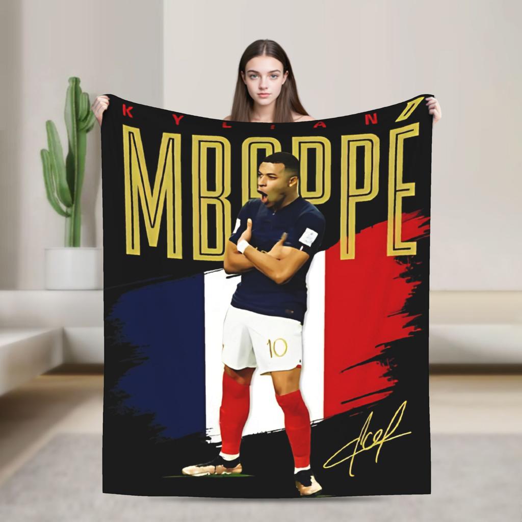 Mbappes Football Number 10 Blanket Coral Fleece Plush Decoration Multifunction Soft Throw Blankets for Home Couch Bedding Throws