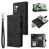 For Samsung Galaxy S25 FE Case Zipper Wallet Multiple Card Slots Leather Phone Cover with Wrist Strap