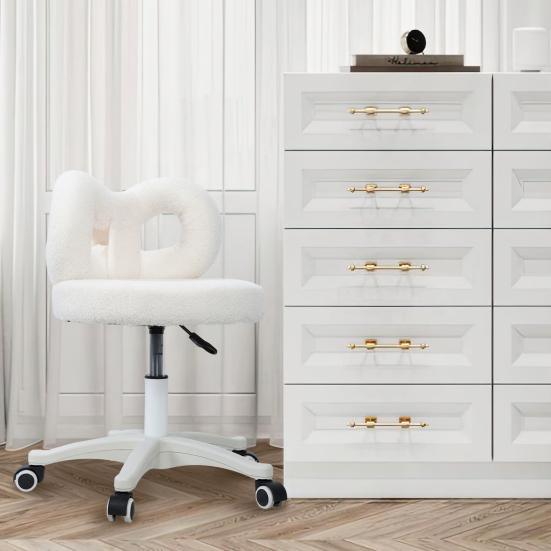 Otočná toaletní židle, Toaletní židle na make-up s nastavitelnou výškou, Plyšový potah Mašle Zadní strana Kancelářská židle Domácí