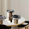 Round Stainless Steel Aromatherapy Tray Nordic Decorative Fruit Snacks Dessert Plate Solid Wood Base Desktop Storage Tray