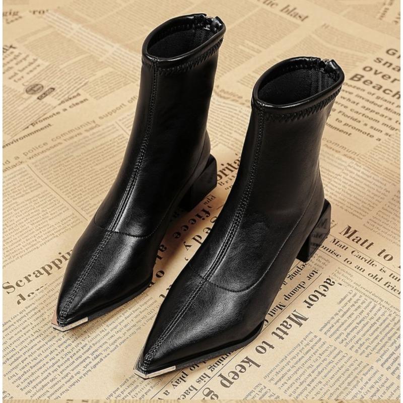 2025 Autumn Winter Fashion Pointed Toe Ankle Boots Women Concise Thick Heels Shoes Street Style Party Short Botas Mujer