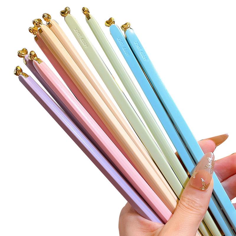 5 Pairs Colored Reusable Chopsticks, Fiberglass Chopsticks Set, Non-Slip, 25.5cm