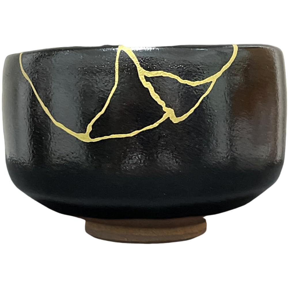 Ale-net Matcha Bowl, W12 x D12 x H7.7cm, Yuzu Tenmoku Kintsugi Style, Mino Ware, Made in Japan