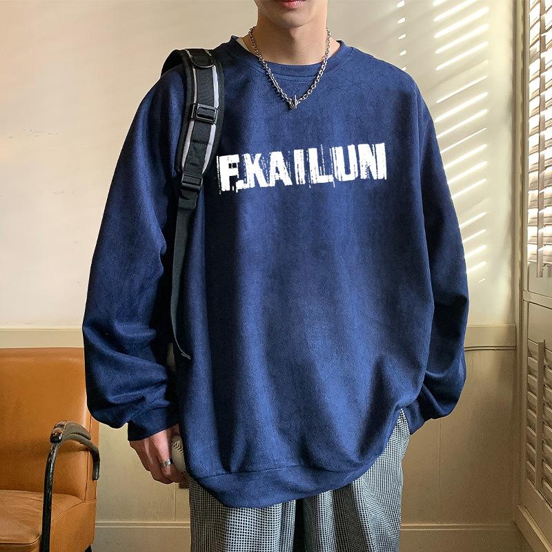 American Heavyweight Deerskin Sweatshirt for Men In Spring and Autumn, New Trendy Brand, Handsome Street Round Neck Long-sleeved Top, Trendy