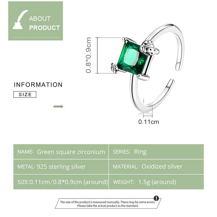 Bamoer 925 Sterling Silver Delicate Green Zircon Adjustable Ring for Women Fine Jewelry