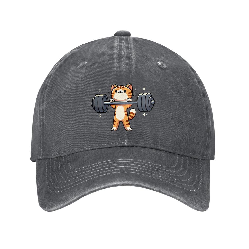 Süße Katze hebt Hantel Baseballkappe Cartoon Fitnessstudio Fitness Papa Hut Verstellbar Baumwolle Lässige Kappe