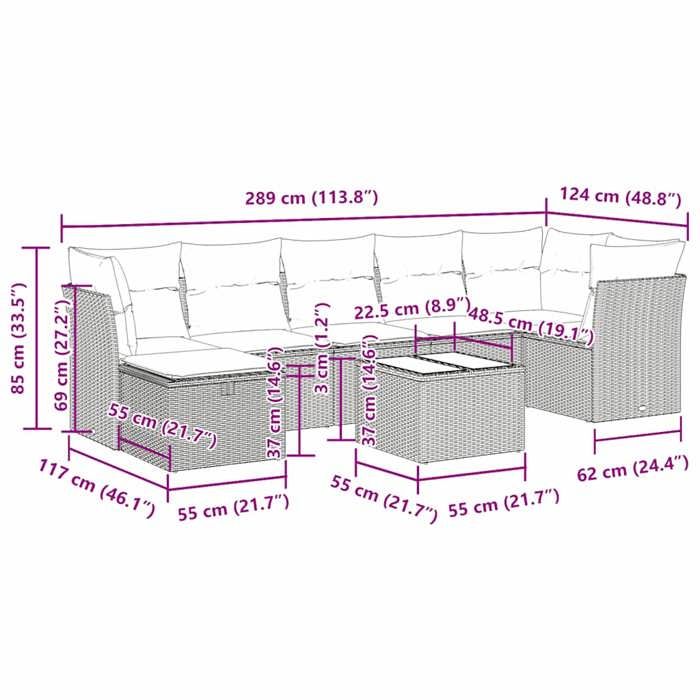 VidaXL Salon de jardin 8 pcs avec coussins marron résine tressée 3325320
