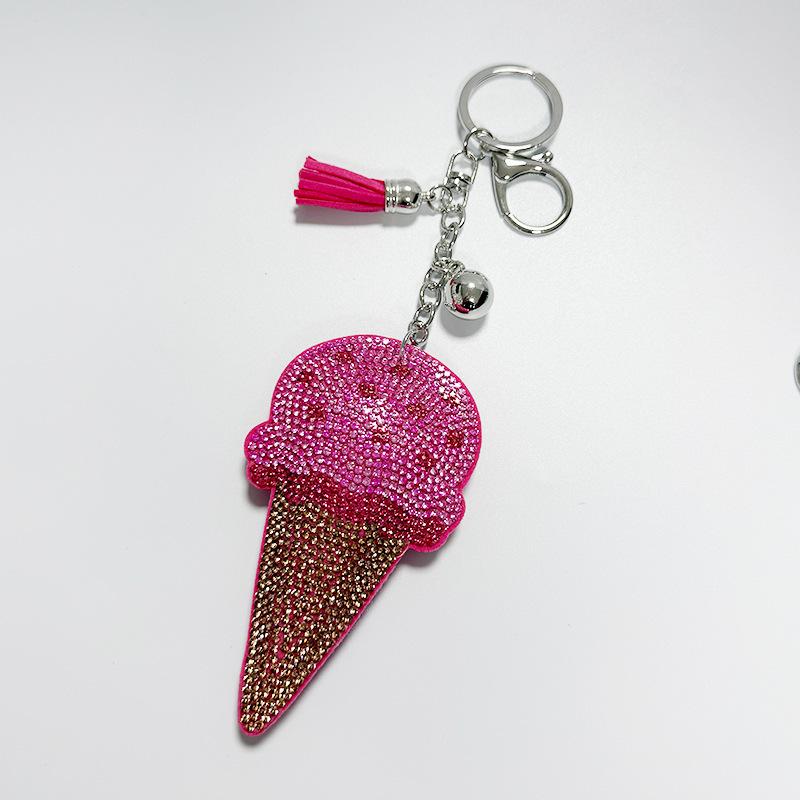 Rhinestone Ice Cream Keychain with Tassel - Fashionable Car and Bag Ornament
