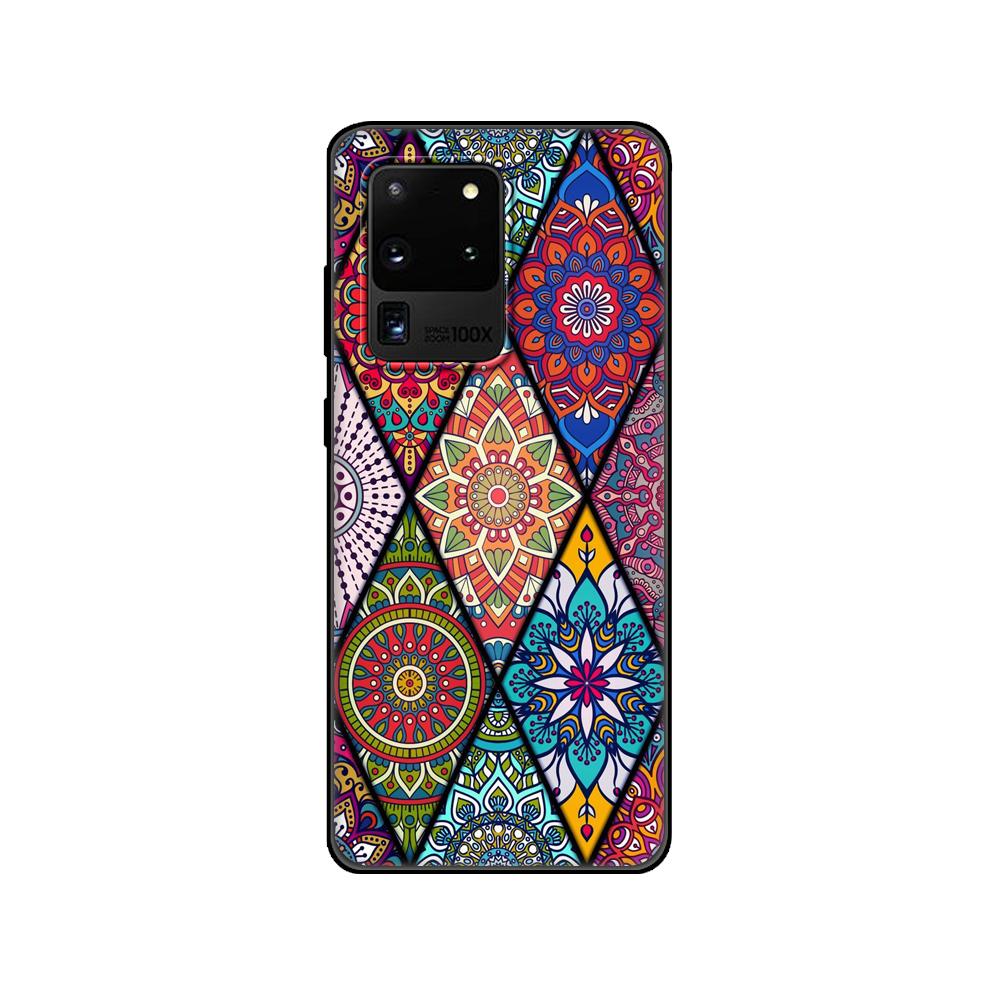 Svart TPU-fodral för Samsung galaxy S20 /S20 PLUS/S20 ultra/S20+ /S20FE baksida 3D-prägling Vintage Retro Rutmönster Blomma