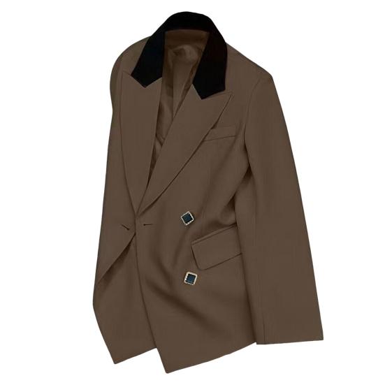 Damen Anzugjacke mit Revers, langen Ärmeln, Patchwork-Farbe, Anzugjacke mit Klappentaschen, lockere Passform, lässige Büro-Arbeitskleidung