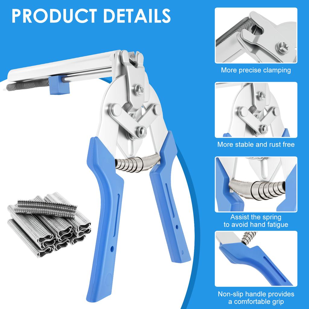 Nail Ring Pliers Carbon Steel Snap Ring Pliers w/ 1800Pcs Zinc Alloy M Nails Multifunctional Fencing Pliers Hog Ring Plier Tool