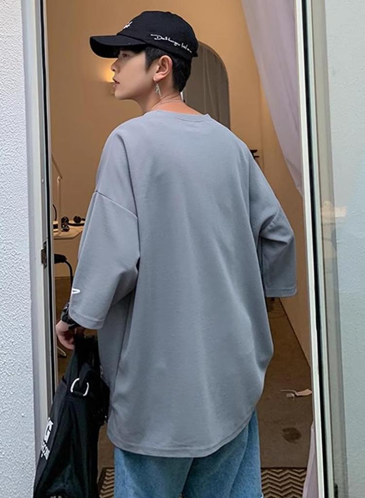 Summer Loose Short Oversized Solid [foveitaa] Men's T-Shirt, 3/4 Sleeve, Fit, Sleeve, Cool, Simple, Stylish, Silhouette, Cool, Comfortable, Color,