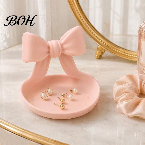 Jewelry Storage Dish 3D Printed Bow Organizer Tray, Decorative Ribbon Ring Holder for Tray Rings Earrings Necklace, Vanity Dresser, Desk, Decor